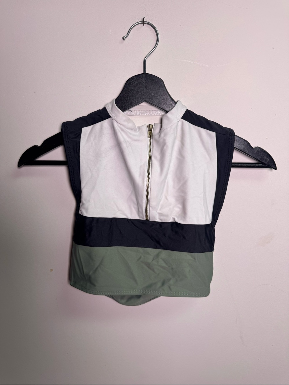 Five dancewear Colorblock Sleeveless Zip Crop Top - White, Black, Sage Green